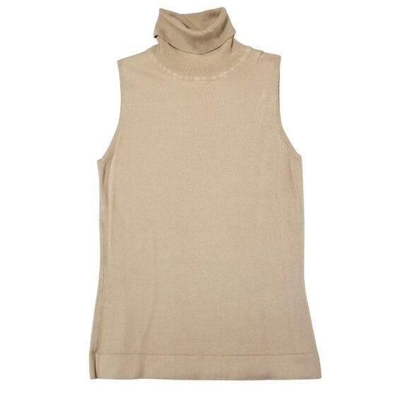 Vintage Beige Turtle Neck Sleeveless Tank Knit Top Small Essence - Picture 1 of 11